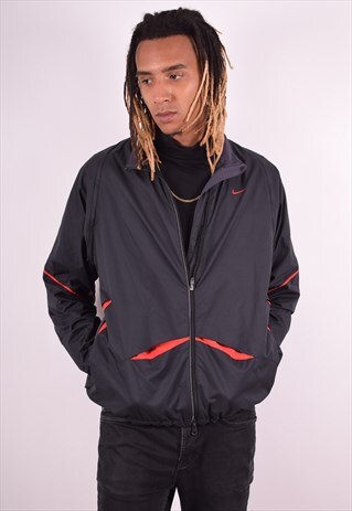 NIKE MENS VINTAGE TRACKSUIT TOP JACKET XL BLACK 90S