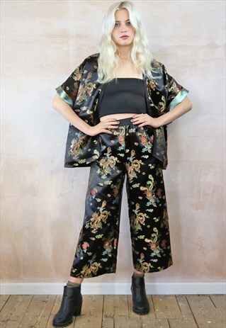 CROP TROUSERS & KIMONO CO-ORDINATES IN BLACK CHINESE DRAGON