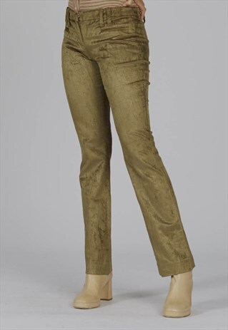 VINTAGE 90S VERSACE METALLIC GREEN CORDUROY TROUSER