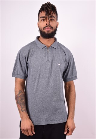 CHAMPION MENS VINTAGE POLO SHIRT LARGE GREY 90'S