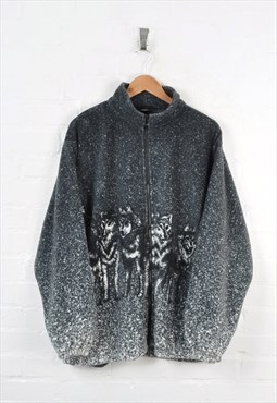 Vintage Fleece Wolf Print Grey XL