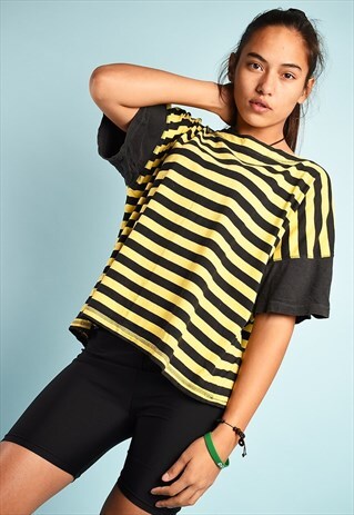 VINTAGE 80S RETRO STRIPED OVERSIZED T-SHIRT TOP TEE