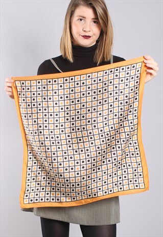 VINTAGE 60S MUSTARD GEOMETRIC SPOTTY PATTERNED SCARF