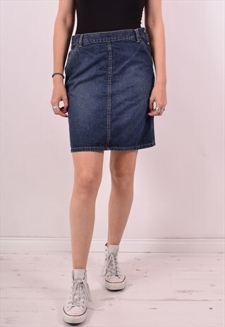 CALVIN KLEIN WOMENS VINTAGE DENIM SKIRT W32 BLUE 90S
