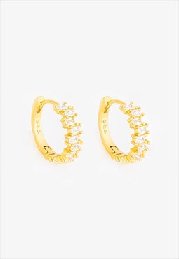 Women's Small Hoop Earrings With Baguette Stones - Gold