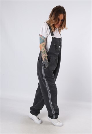 DENIM DUNGAREES SIDE STRIPE WIDE TAPERED LEG UK 16 (D2K)