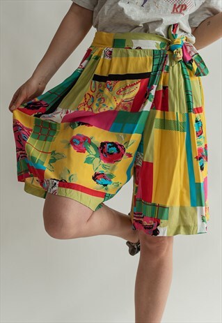 VINTAGE 80S MULTICOLOR FESTIVAL SHORTS WITH FRONT WRAP