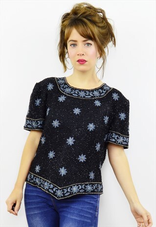 VINTAGE 90S BOHO SILK BEADED PARTY TOP