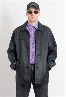 Vintage 90s minimalist leather jacket in black