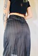 VINTAGE 90S Y2K SATIN SHEER STRIPE BLACK MIDI SLIP SKIRT
