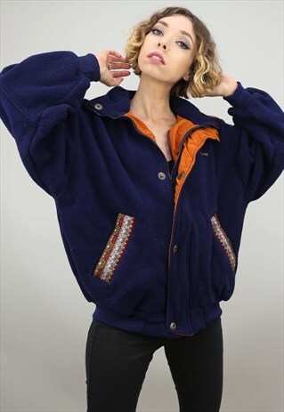 VINTAGE 90S OVERSIZED ZIP UP FLEECE JACKET