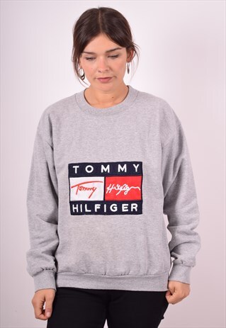 TOMMY HILFIGER WOMENS VINTAGE SWEATSHIRT JUMPER MEDIUM GREY