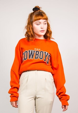 VINTAGE 90'S BRIGHT ORANGE COLLEGE SPORTS SWEATSHIRT JUMPER