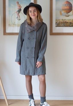 Grey high neck wool coat