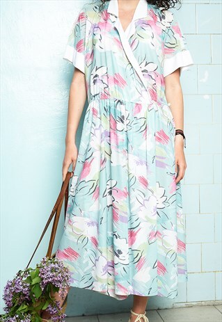 VINTAGE 80S COUNTRYSIDE STYLE FLORAL PARISIAN SUMMER DRESS