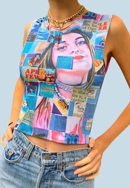 Graphic pink and blue  pop art tank top