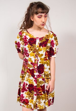 VINTAGE 90'S ROSE PATTERN DRESS