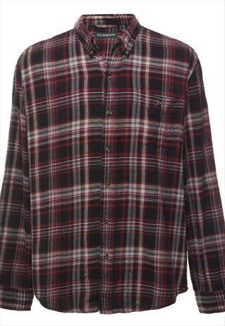 BEYOND RETRO VINTAGE MAROON, BLACK & WHITE CHECKED LONG SLEE