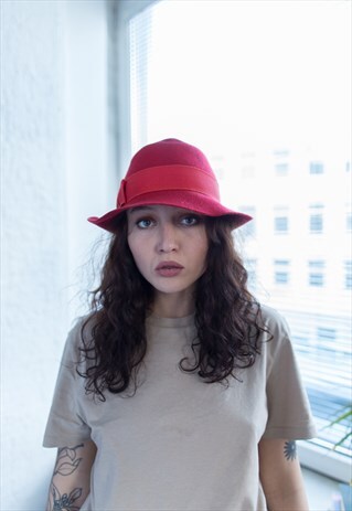 VINTAGE 60'S RED WOOL HAT