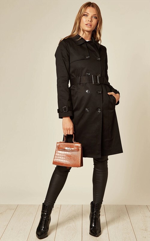 Womens Black Slim Fit Trench Coat