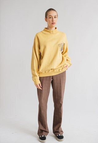 VINTAGE OVERSIZED HIGH NECK JUMPER WITH EMBROIDERY YELLOW L