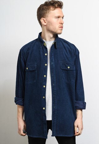 VINTAGE CORDUROY CORD SHIRT BLUE