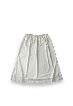 Vintage underslip slip skirt in white with floral lace trim