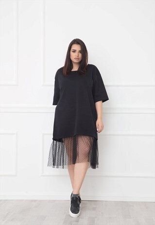 BLACK DRESS WITH TULLE LOWER PART