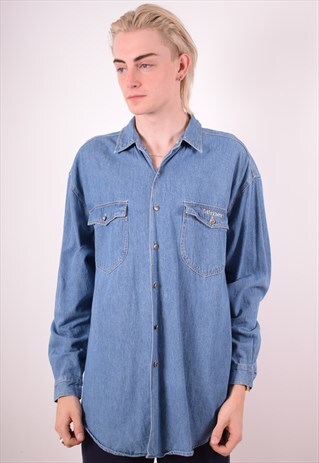 MENS VINTAGE DENIM SHIRT LARGE BLUE 90S