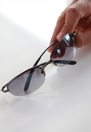VINTAGE GREY/SILVER HALF RIMLESS FRAME, GREY LENSES.