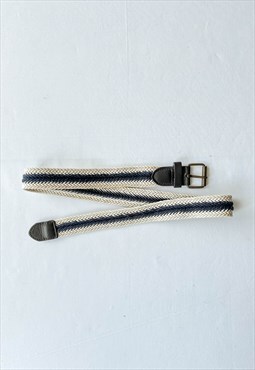 Vintage 70s Boho Crochet Belt in Blue and White Pattern
