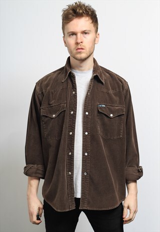 VINTAGE CORDUROY CORD SHIRT BROWN