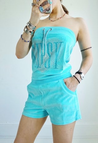 VINTAGE LIPSY Y2K PLAYSUIT VELOUR DEADSTOCK DIAMANTE ROMPER