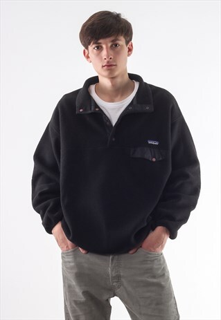 VINTAGE PATAGONIA SYNCHILLA FLEECE PULLOVER 90S BLACK SNAP-T