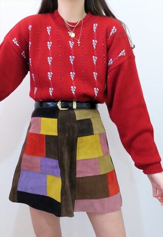 RETRO 90S VINTAGE RED & PINK FLORAL EMBROIDERED JUMPER