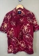 Vintage Hawaiian Shirt Red With Floral Patterns