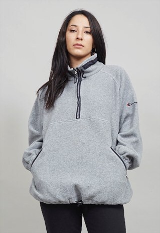 VINTAGE 90'S CHAMPION GREY ZIP UP FLEECE SWEATER