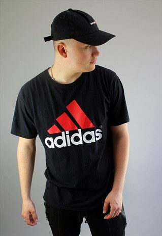 VINTAGE ADIDAS LARGE LOGO TEE IN BLACK & RED