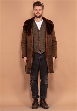 Vintage 70's Men Sheepskin Coat in Brown