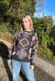 VINTAGE CHUNKY KNITTED ABSTRACT PATTERNED JUMPER