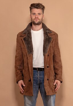 Vintage 70's Men Suede Coat in Brown