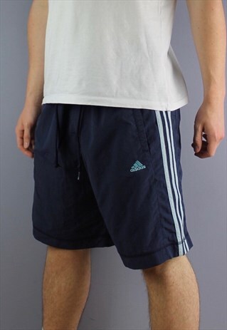 VINTAGE ADIDAS SHORTS IN NAVY WITH POCKETS, LOGO AND DRAWSTR