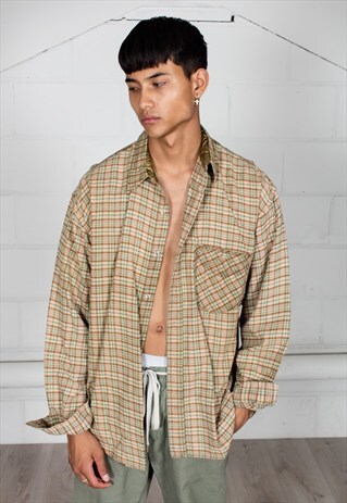 VINTAGE SMALL CHECKED SQUARES FLANNEL UNISEX SHIRT