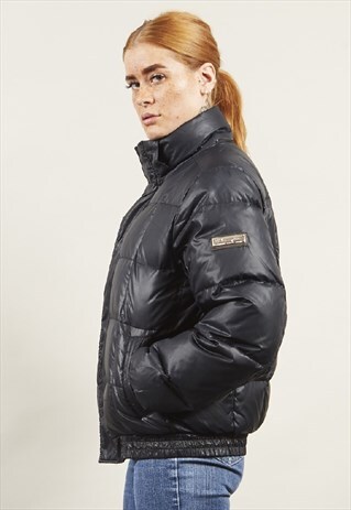 VINTAGE 90'S CHAMPION METAL LOGO BLACK DOWN PUFFER JACKET