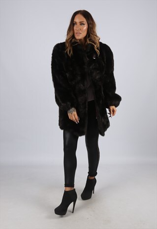 VINTAGE FAUX FUR COAT JACKET SHORT MID UK 16 XL (CJ3N)