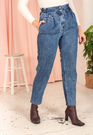 VINTAGE 80S HIGH WAISTED JEANS IN MID WASH