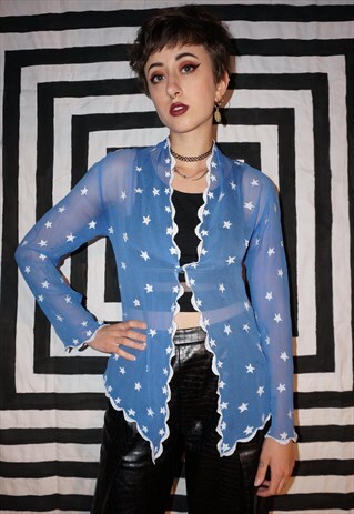 VINTAGE 90'S / Y2K STARRY MESH CARDIGAN