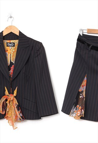 Vintage DOLCE & GABBANA Two Piece Suit Blazer Skirt Striped