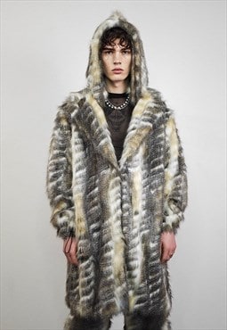 Lynx fur coat bobcat pattern longline trench Nordic rocker