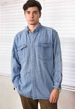VINTAGE TOMMY HILFIGER DENIM SHIRT LOGO 90S M 21.6